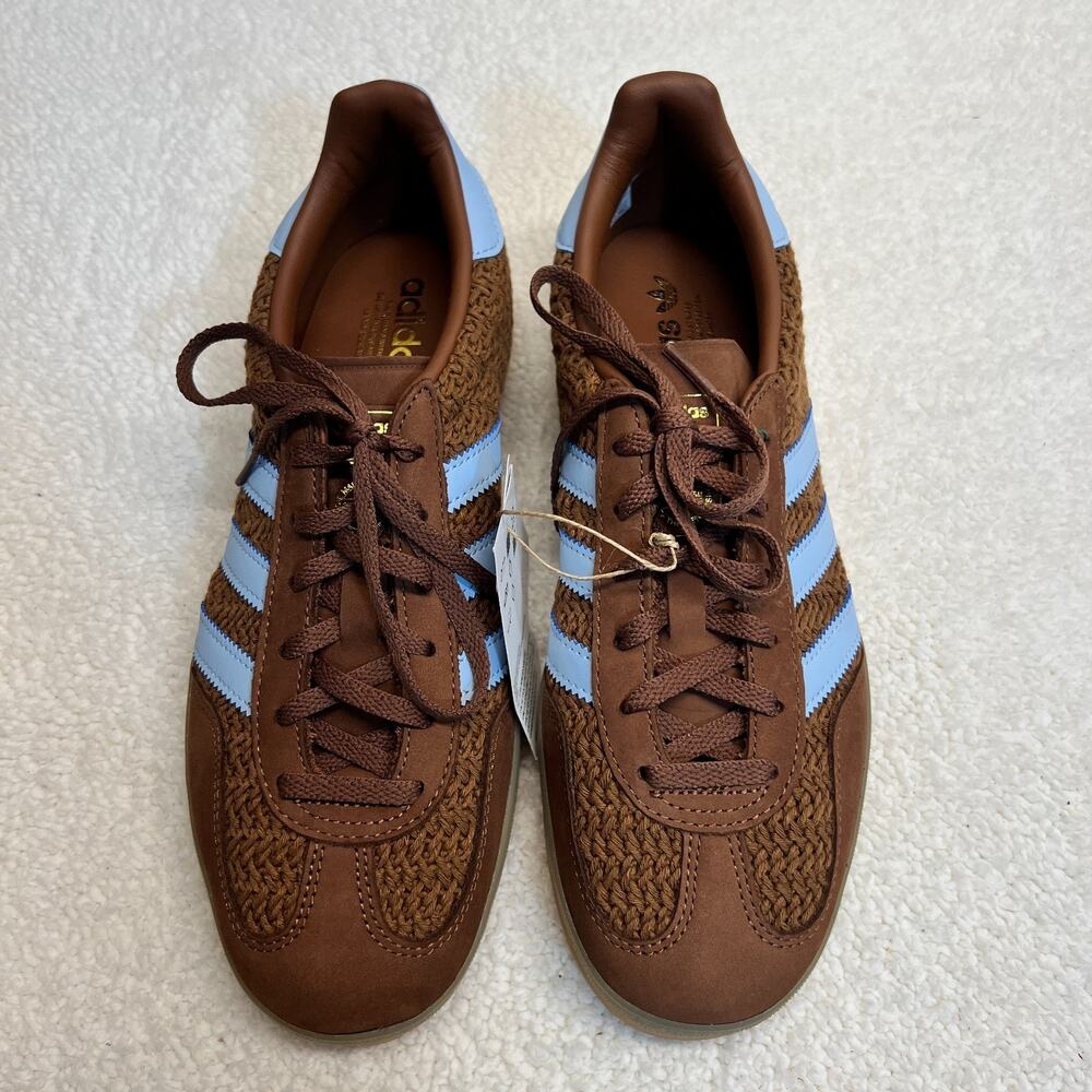 Adidas Womens Sneakers Knit Texture Gazelle Brown w/ Blue Size 9, RUNNING BIG